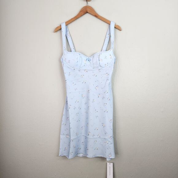 Rumored Dresses & Skirts - Rumored Loverboy Mini Dress Forget Me Not Blue Floral Bustier Satin NWT Medium M